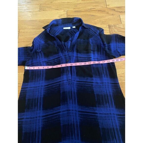 New York & Company womens Blue Plaid Sheer Button-Up collared Blouse size Medium - Picture 5 of 8